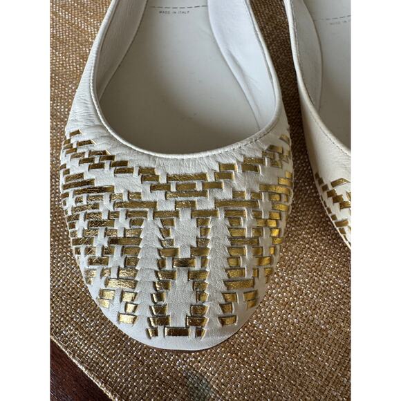 Sigerson Morrison White Gold Leather Ballerina Flats Size 9 Italy (Retail $579) - Picture 4 of 13